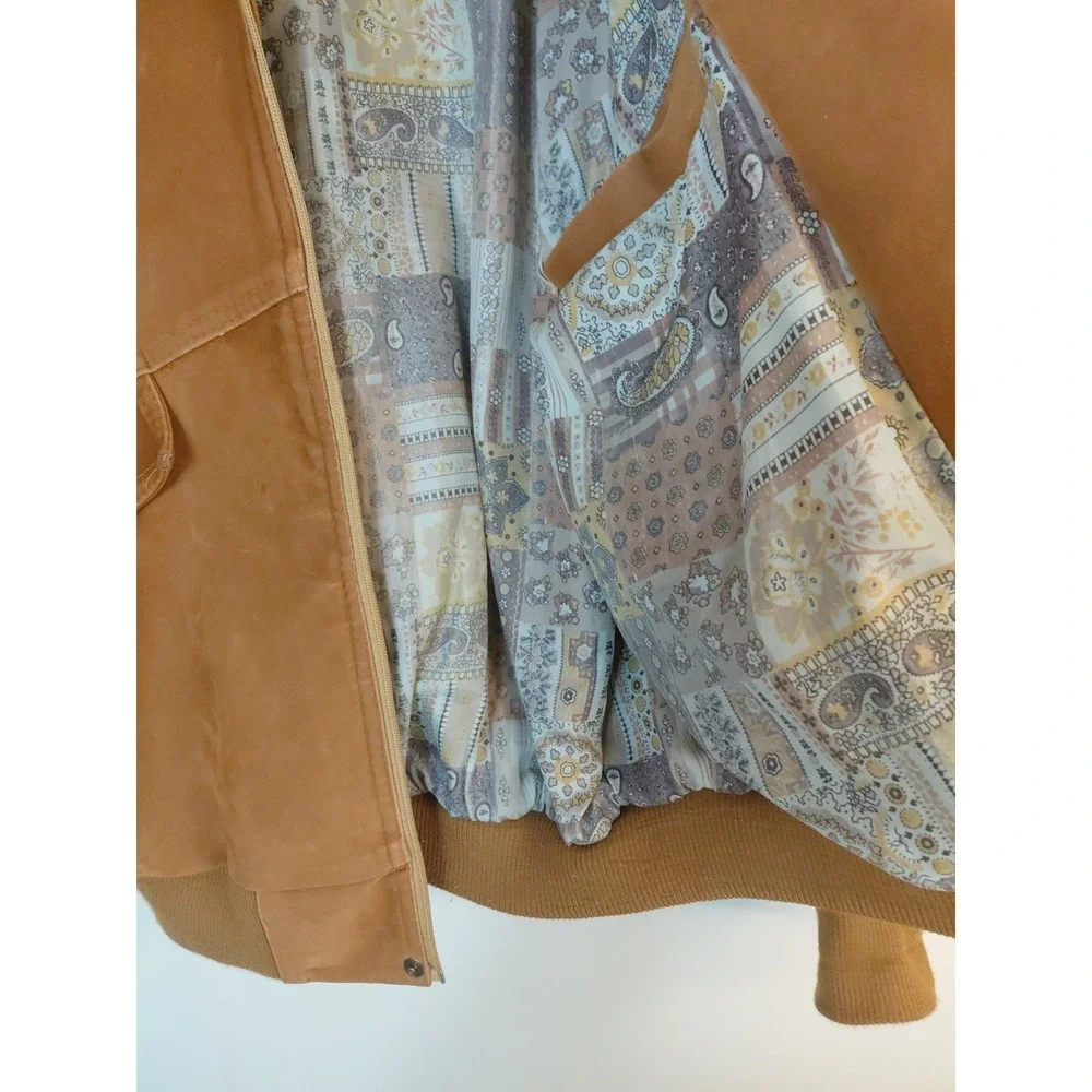 Vintage Spiezia tan leather Suede bomber jacket inner Lining S XL Made In Italy